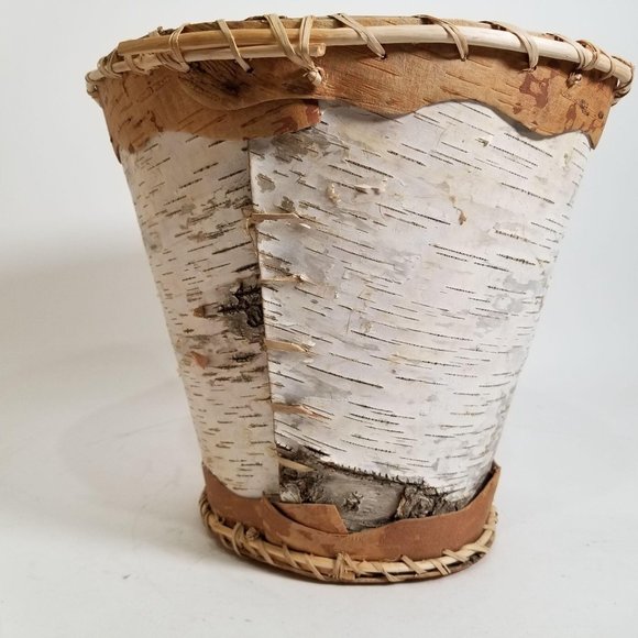 Handmade Birch Wood Garbage Can Native White Brown - Picture 4 of 14